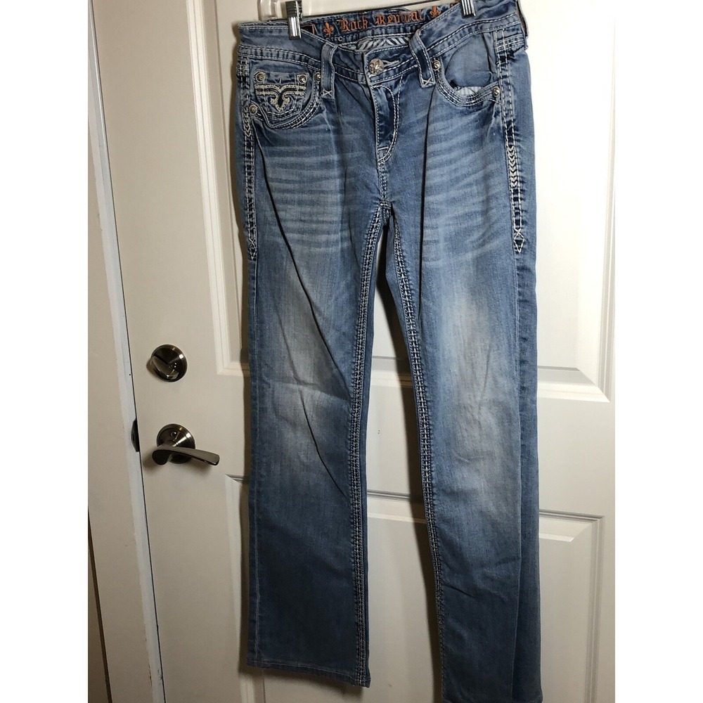 Rock & Republic Jeans Women 30x30 Blue Denim Polly Boot Cut Designer Embroidered